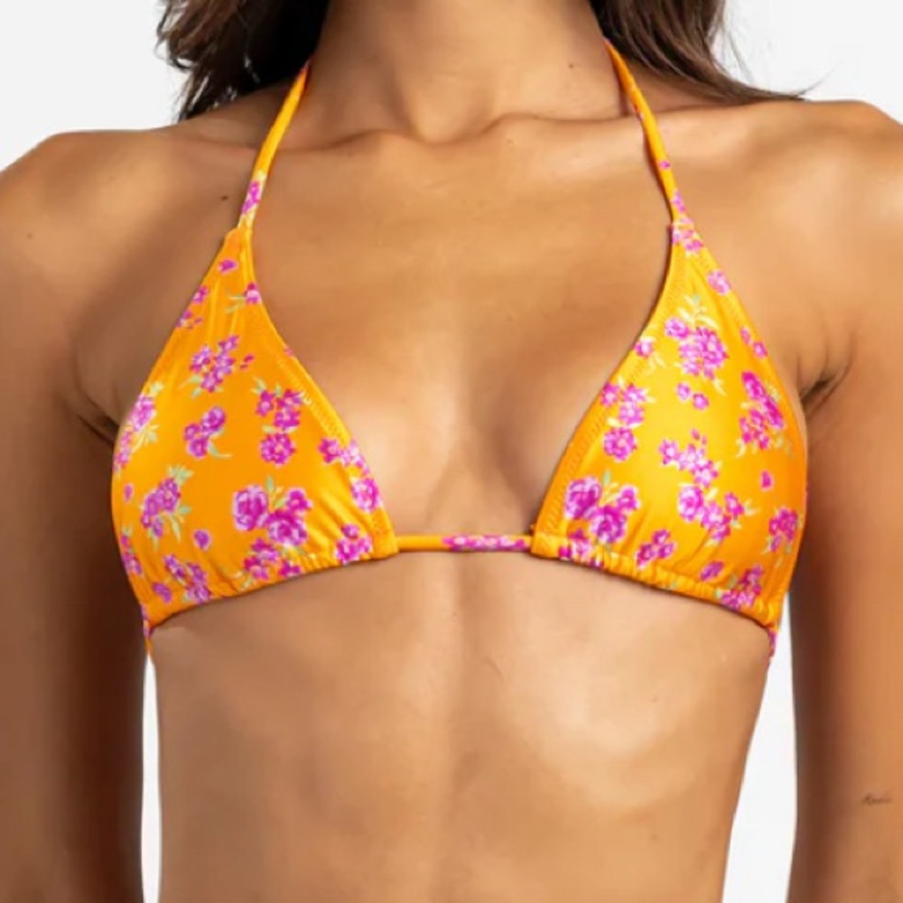 Beach Bunny Luna Orange Ditsy Floral Triangle Bikini Top -Medium